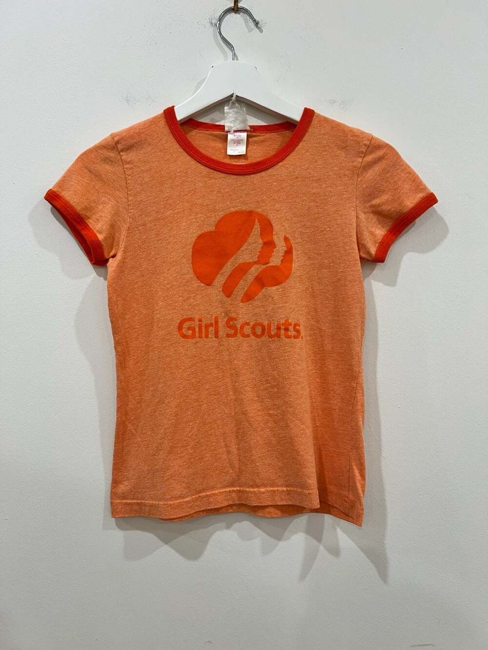 Vintage Girl Scouts Ringer T-Shirt Orange Heather Youth Girls Size L